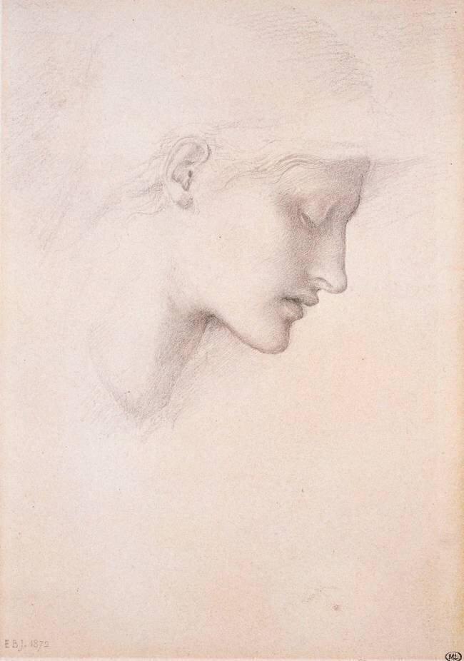 Tête de femme de profil tournée vers la droite; étude pour la "Roue de la Fortune" Edward Burne-Jones