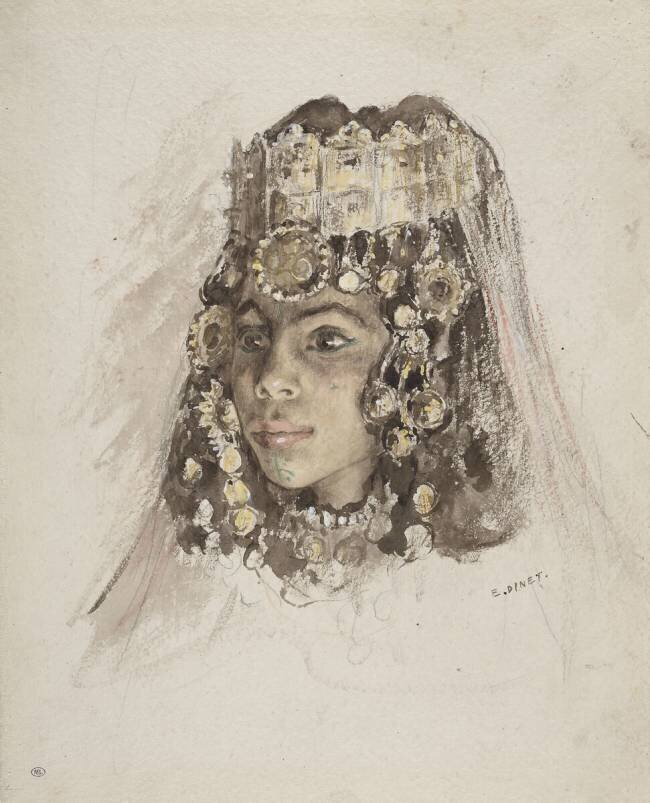 Tête de jeune femme arabe Etienne Dinet