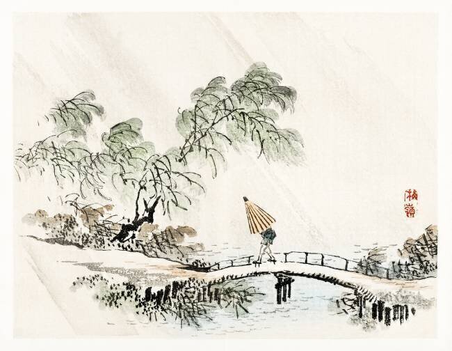 Un homme traversant le pont Kono Barei