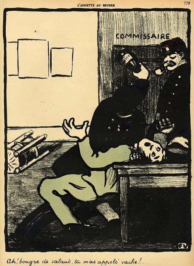 Un policier frappe un homme avec une bouteille dans un poste de police Félix Vallotton