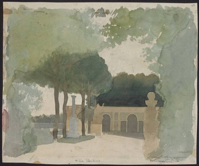 Album des vues de Rome : Villa Médicis, vue des jardins avec le portique Louis Boitte