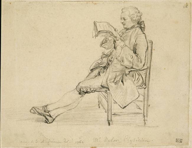 Album factice : Portrait d'homme assis, tourné vers la gauche, lisant Augustin de Saint-Aubin