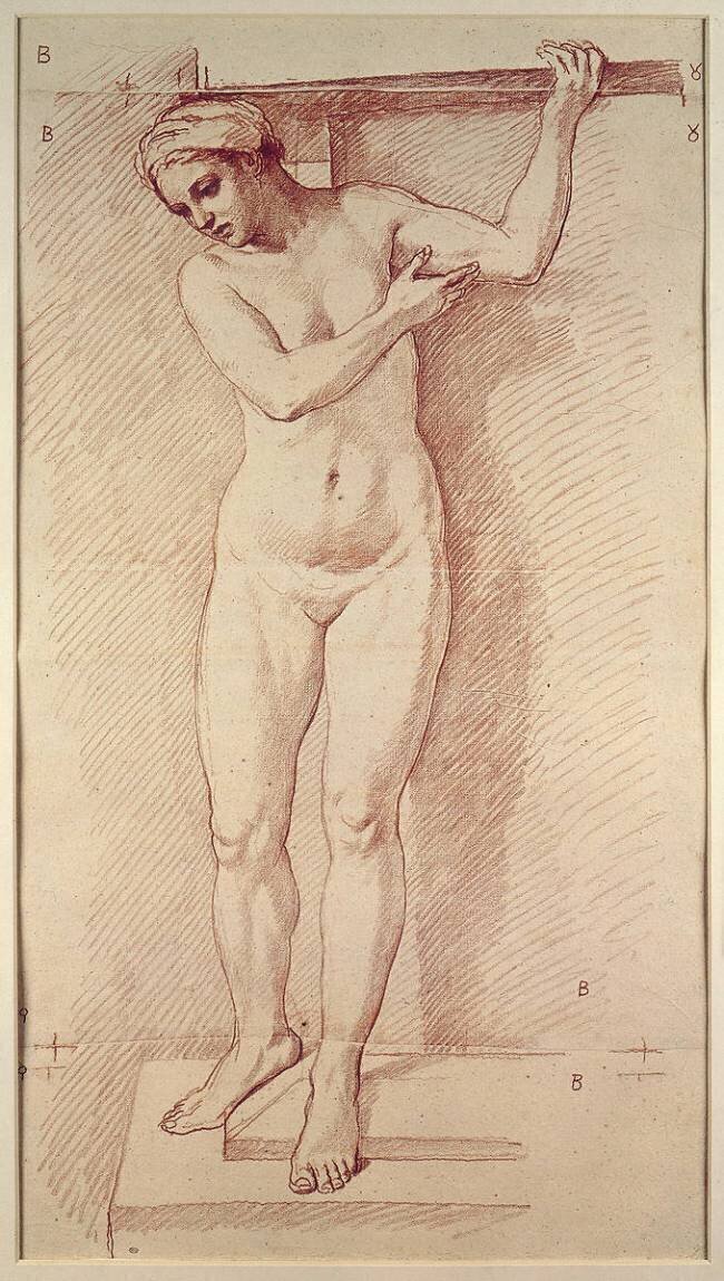 Femme nue, debout, vue de face, regardant à gauche et en bas Edme Bouchardon