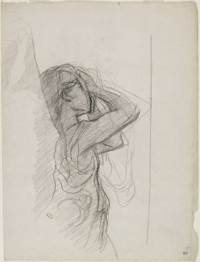 Femme vue à mi-corps, la tête dans les mains Théodore Valerio