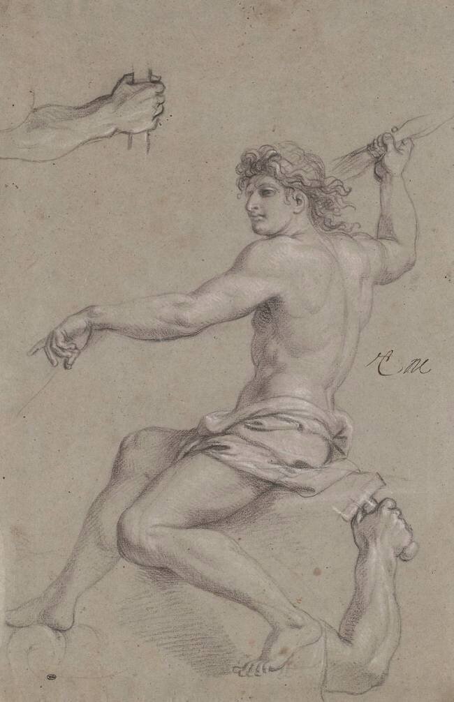 Homme demi-nu, assis, de profil Charles Le Brun