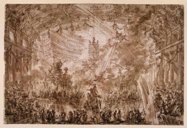 Intérieur de palais : deux Renommées volantes couronnent un personnage Giovanni Battista Piranesi