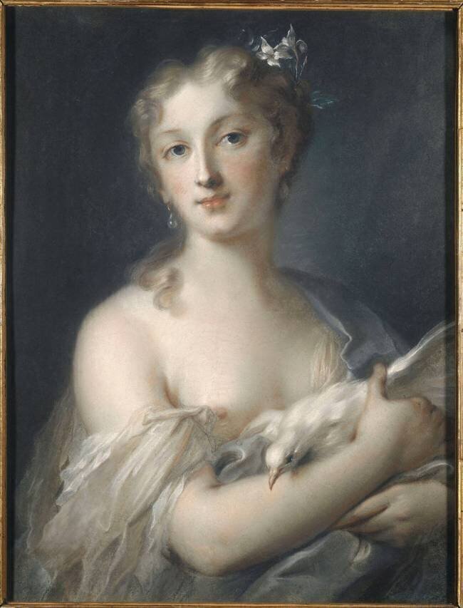 Jeune fille à la colombe (copie d'un pastel de Rosalba Carriera) Quentin de La Tour