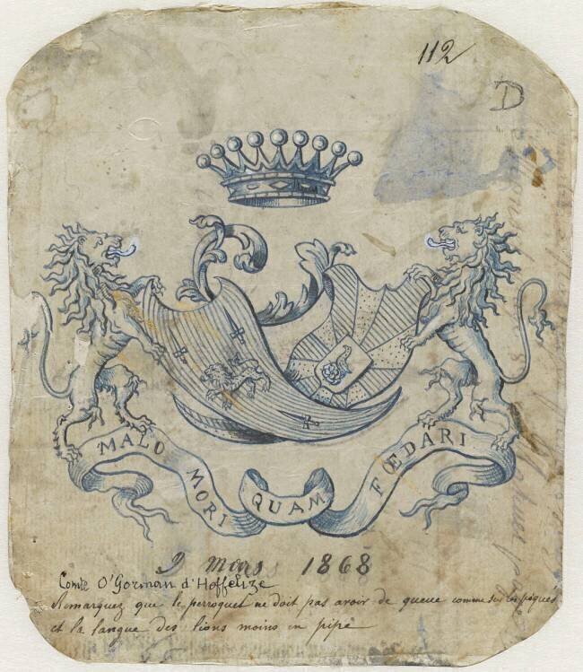 Modèle de blason aux armes de la famille O'Gorman d'Hoffelize Emile Gallé