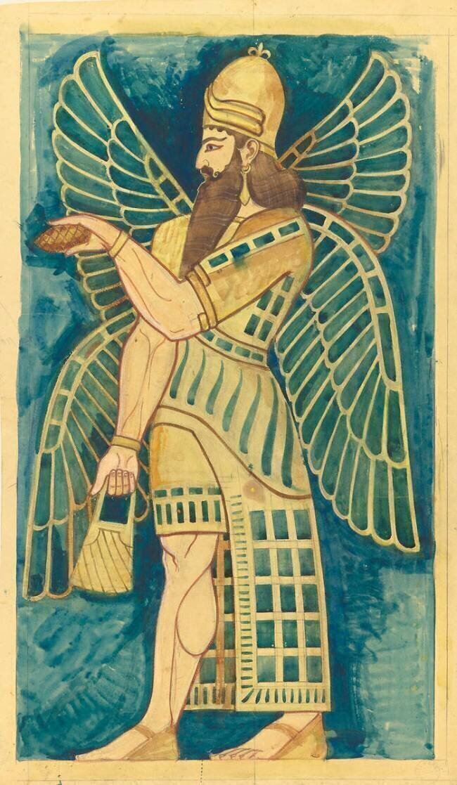 Musée du Louvre : salle assyrienne : Assyrien debout tenant une pomme de pin Charles Lameire