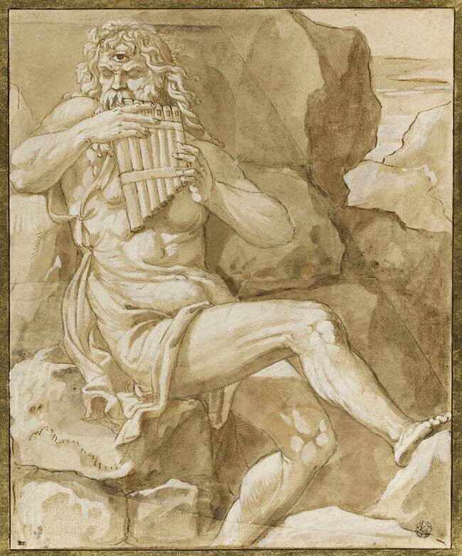 Polyphème assis, jouant d'un flûte à sept tuyaux Giulio Romano (d'après)