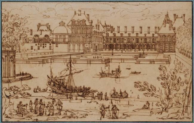 Vue du château de Fontainebleau du côté de la pièce d'eau 1645 Israël Silvestre