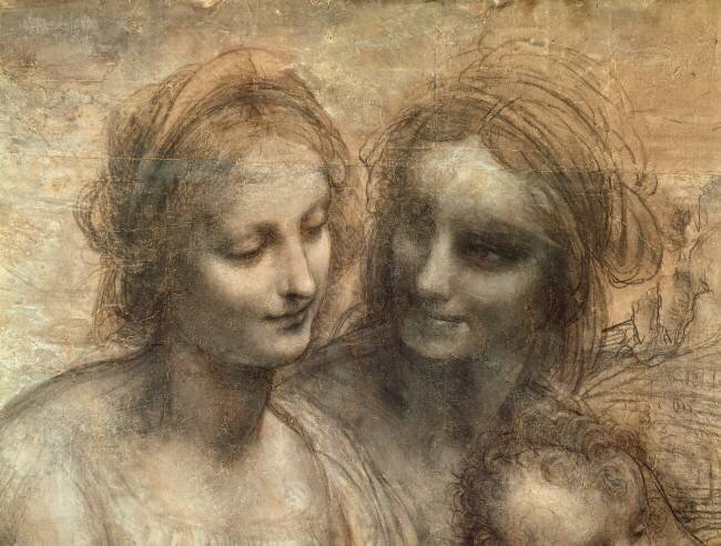 Détail des têtes de la Vierge et de Sainte Anne Léonard de Vinci