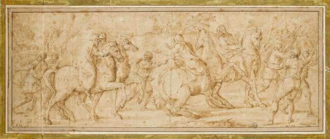 Groupe d'hommes à pied et à cheval Battista Franco