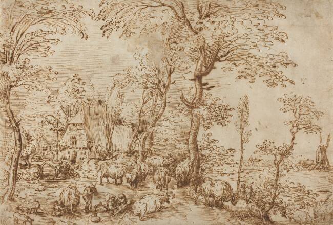Paysans et bétail près d'une ferme Pieter Brueghel l'Ancien