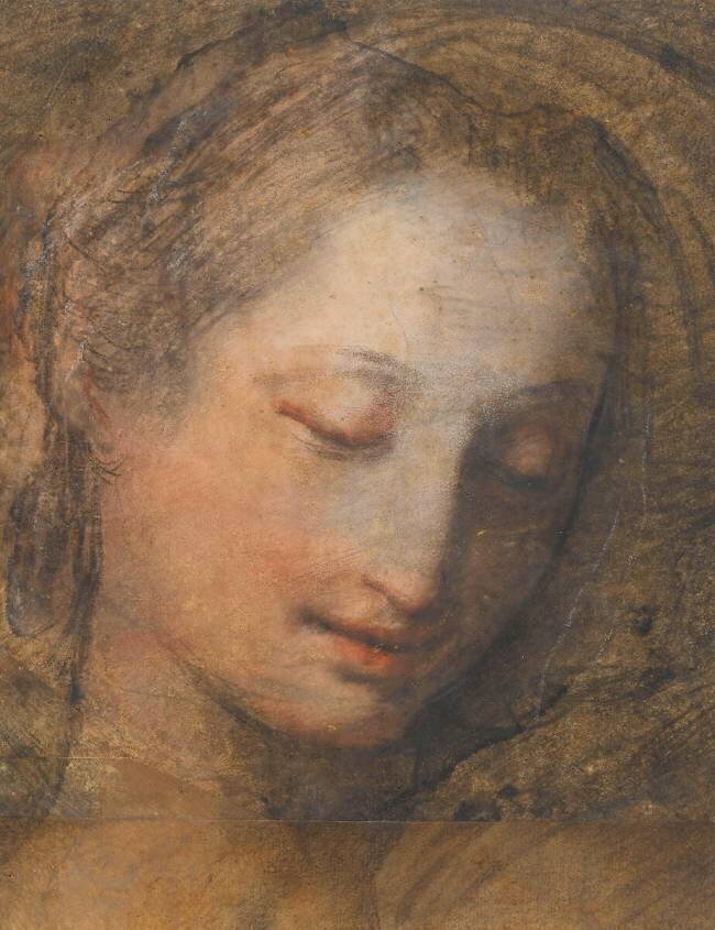 Tête de femme, de trois quarts et penchée vers la droite, les yeux baissés Baroccio
