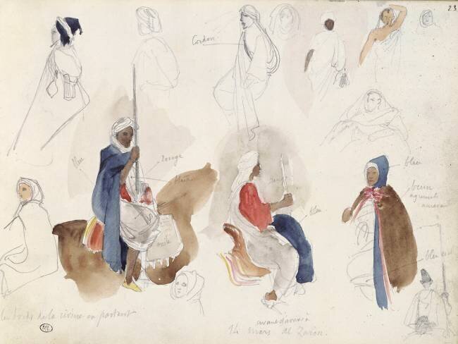 Album du voyage en Afrique du Nord : étude de cavaliers et de personnages arabes Eugène Delacroix