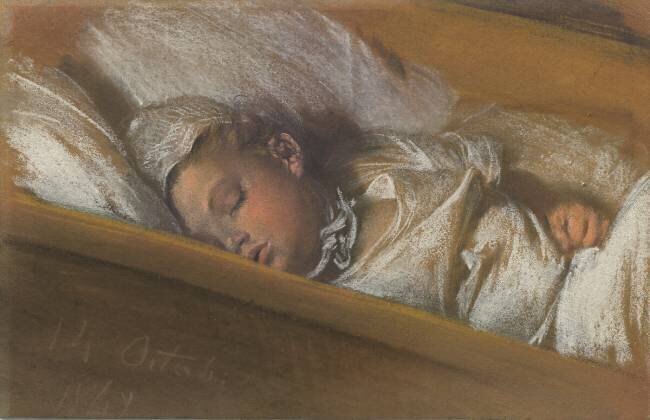 An Infant Asleep in His Crib Adolph von Menzel