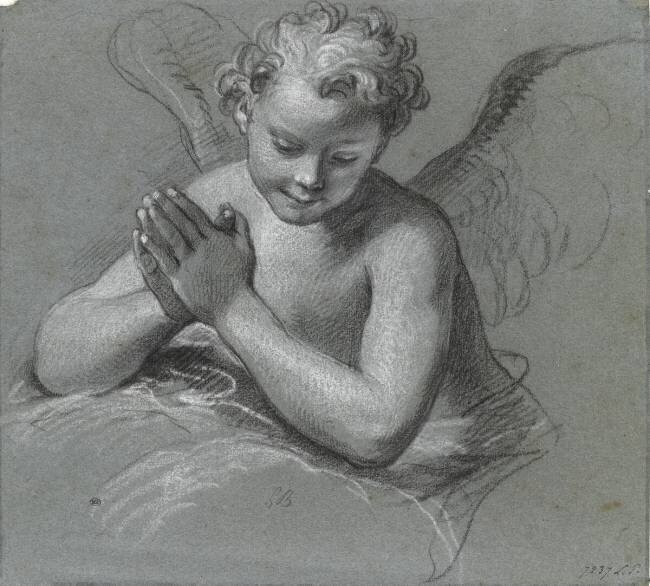 Etude d'ange appuyé sur un nuage, les mains jointes Louis Boullogne the Younger