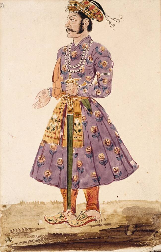 Homme en costume persan, vu de profil vers la gauche Eugène Delacroix