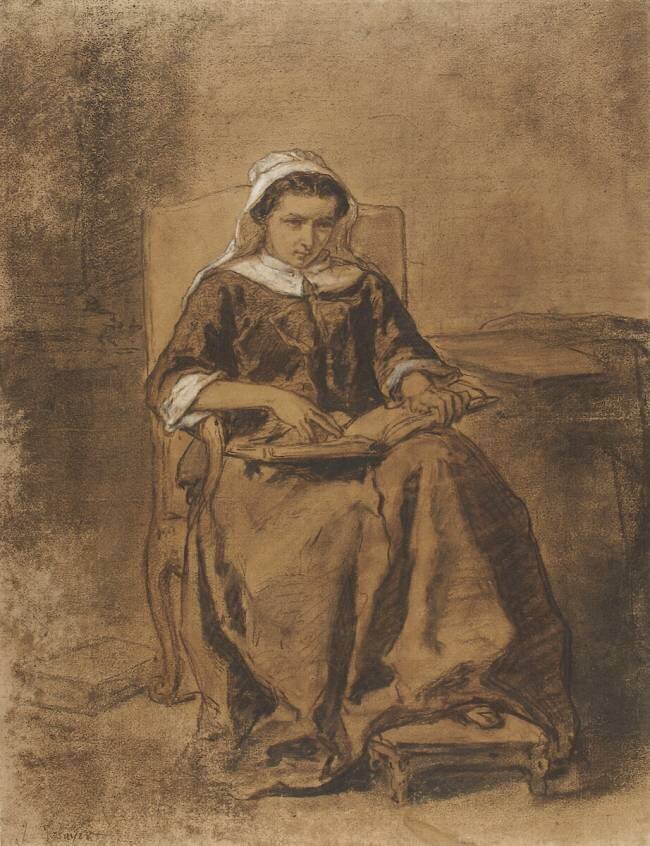 Jeune femme lisant la Bible Jules Trayer
