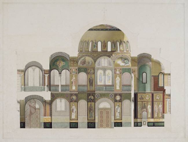 Métropole ou cathédrale d'Athènes : coupe longitudinale principale François-Louis-Florimond Boulanger
