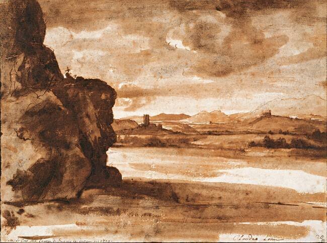 Paysage sur le tibre au nord de Rome avec ciel nuageux Claude Gellée