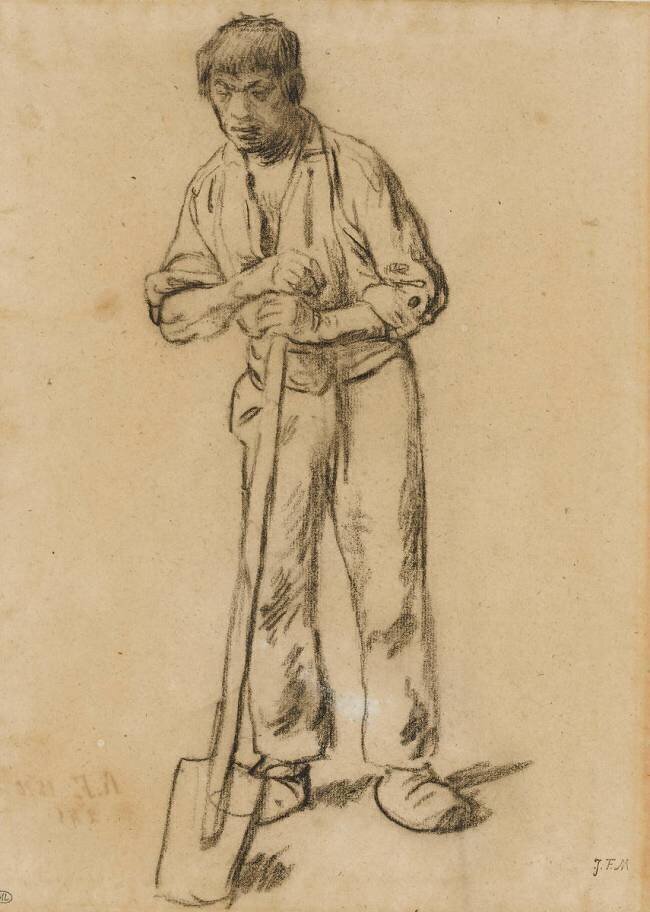 Paysan appuyé sur le manche d'une bêche, étude pour L'Angélus vers 1859 Jean-François Millet
