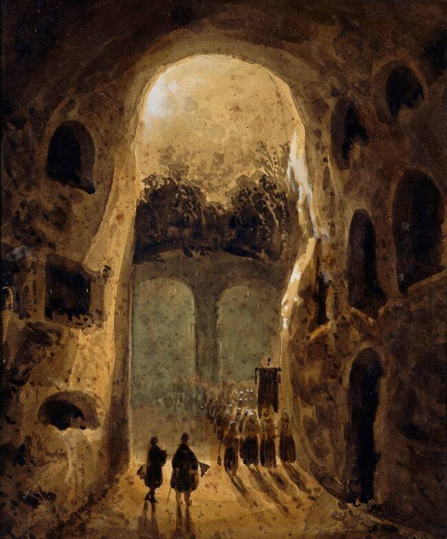Procession in the catacombs of San Genais Richard Parkes Bonington