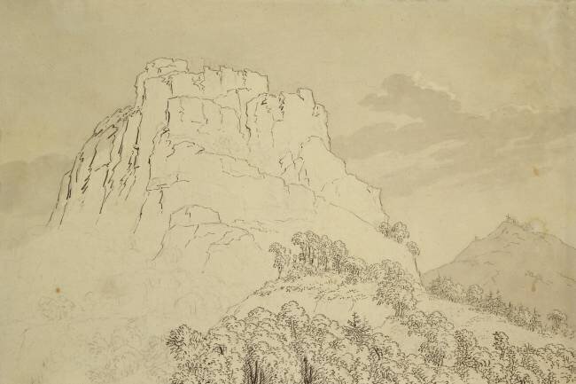 Rocky Hilltop with a Wooded Hill in front Caspar David Friedrich