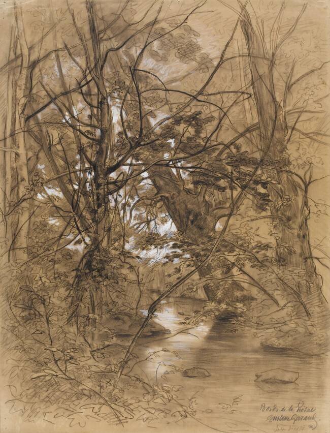 Ruisseau entre des arbres et du feuillage Gustave Cesaire Garaud