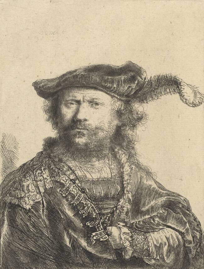 Self Portrait in a Velvet Cap with Plume Rembrandt