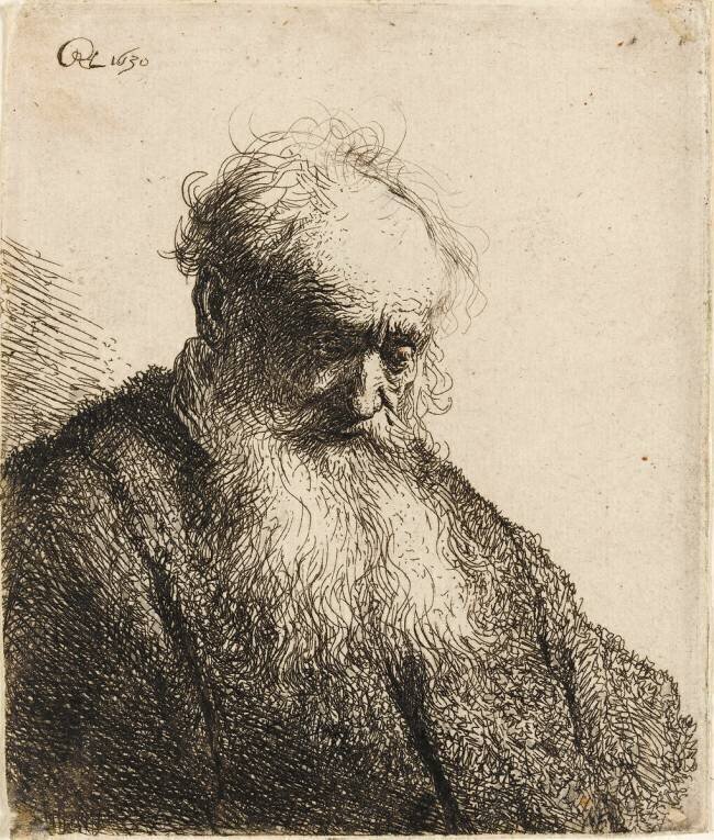 Vieillard à la longue barbe blanche et à la tête penchée Rembrandt