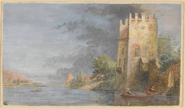Vue de château sur le bord d'une rivière Louis Nicolas van Blarenberghe