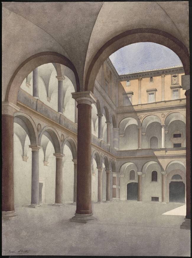 Album des vues de Rome : palais de la Chancellerie, la cour, vue générale Louis Boitte