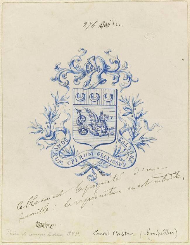 Blason aux armes de la famille de M. Ernest Castan Emile Gallé