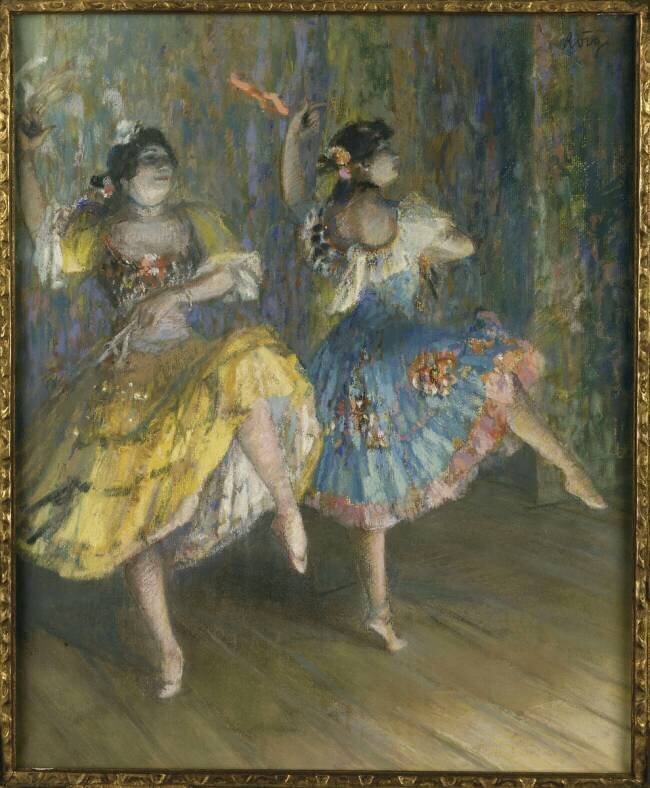 Deux danseuses espagnoles, sur scène, jouant des castagnettes Juan Roig y Soler