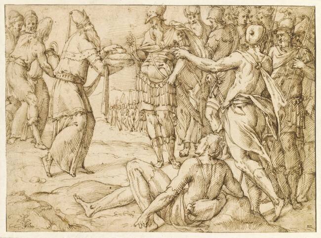Melchisedech offrant le pain et le vin à Abraham Bartolomeo Passarotti