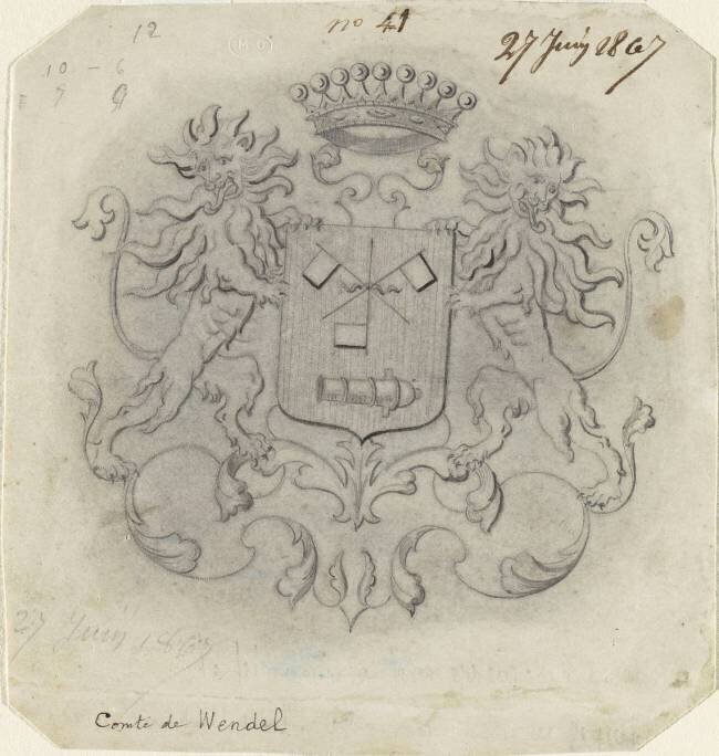 Modèle de blason pour un service en faïence aux armes de la famille de Wendel Emile Gallé