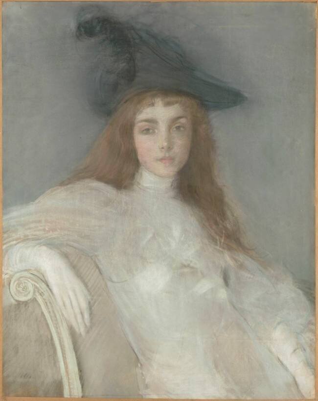 Portrait de jeune fille au chapeau noir Paul César Helleu