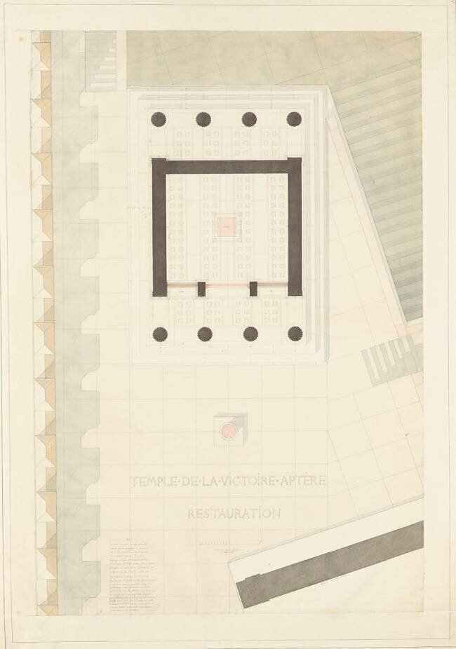 Temple de la Victoire aptère à Athènes, façade principale Louis Boitte