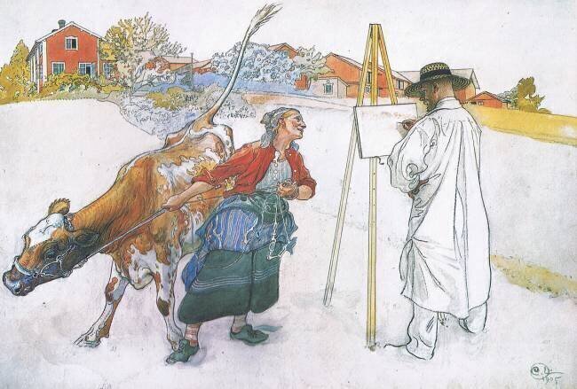 Along came Joanna leading Blomma the cow Carl Larsson