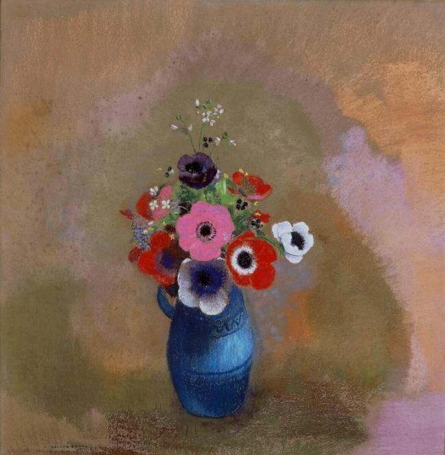 Anémones dans un vase bleu Odilon Redon
