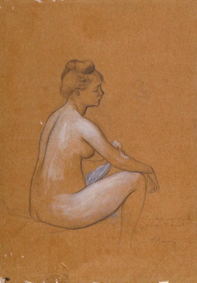 Baigneuse assise s'essuyant les bras Auguste Renoir