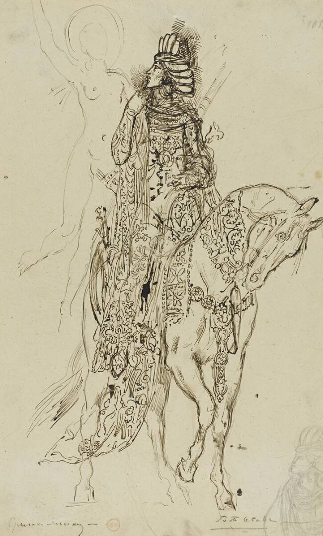 Carton 84-3. Deux études pour le "Poète persan" Gustave Moreau