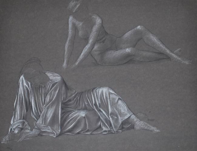 Double Study for 'Earthbound' - recling female figure Evelyn de Morgan