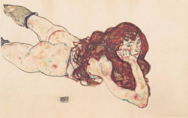 Female Nude Lying on her Stomach Egon Schiele