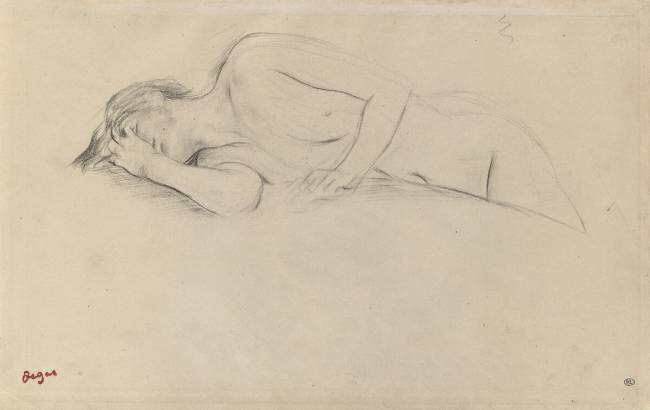 Femme nue, la tête dans une main, allongée sur le ventre Edgar Degas