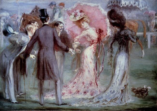 Good time:   Weighing Men examining young women with insistence on horse racing Louis Anquetin