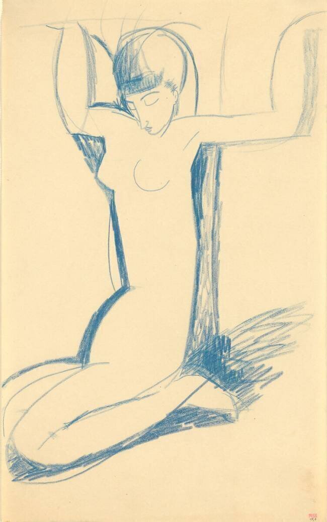 Kneeling Blue Caryatid Amedeo Modigliani