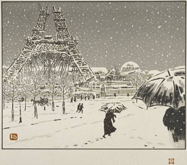 La Tour Eiffel en construction vue du Trocadéro Henri Rivière